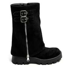 Tall Soft-Handle Bottle With Decorative Zipper And Buckle, Sturdy Recessed Bottom - Black/7656A-1 - View 2