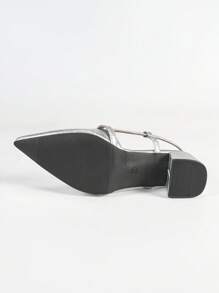 Women's Pointed Toe Chunky Heel Open Back Fashion Sandals - Silver - View 5