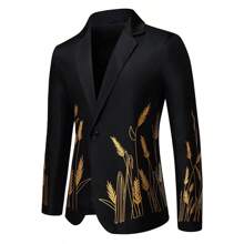New Design Wheat-Printed Court Style Suit - Black - View 2