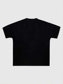 Black Graphic Print Round Neck T-Shirt, Men's Simple, Sports, Casual, Loose, Short Sleeve Top For Summer