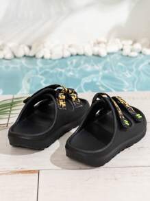 1 Pair Boys' Fashion Hook And Loop Design EVA Flat Slide Sandals, Cute Open Toe Quick Dry Lightweight Non-Slip Summer Casual Shoes, Suitable For Toddler & Little Kid