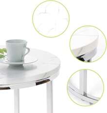 Nesting Table, Set 2 Round Side Table Chrome Glossy End Table For Living Room - 白色 - 查看 5