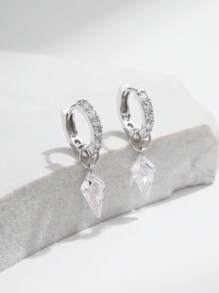 MODIAN 925 纯银菱形闪亮 CZ 环状耳环 女士镀铂金防过敏精美珠宝