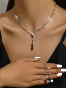 Conjunto de 4 piezas de accesorios de boda de tono dorado con perlas falsas, diamantes de imitación y collar de tachuelas con colgante de circonita cúbica ajustable, gargantilla, brazalete y aretes con elementos de baile
