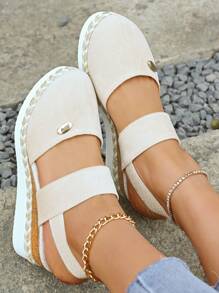 Baskets de sport casual à compensées pour femmes, convenant pour un port casual quotidien, augmentation de la hauteur - Beige - Voir 2