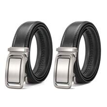 2 件套 2025 经典男士自动扣真皮腰带复古时尚休闲腰带适合职场、四季 - 黑色*2 - 查看 12
