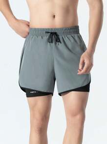 Shorts casuales para la playa de cintura con cordón y doble capa para hombre
