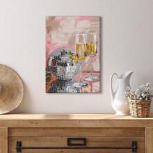 1pc Canvas Print Art Disco Ball And Champagne Art Picture Print Craft Canvas Decor Framed Ready To Hang.