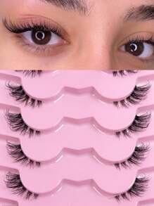 7 对半睫毛，带透明带，猫眼尾，细长睫毛，自然外观，纤细仿貂皮睫毛，蓬松柔软假睫毛，自然妆容，适合圣诞妆容，圣诞礼物