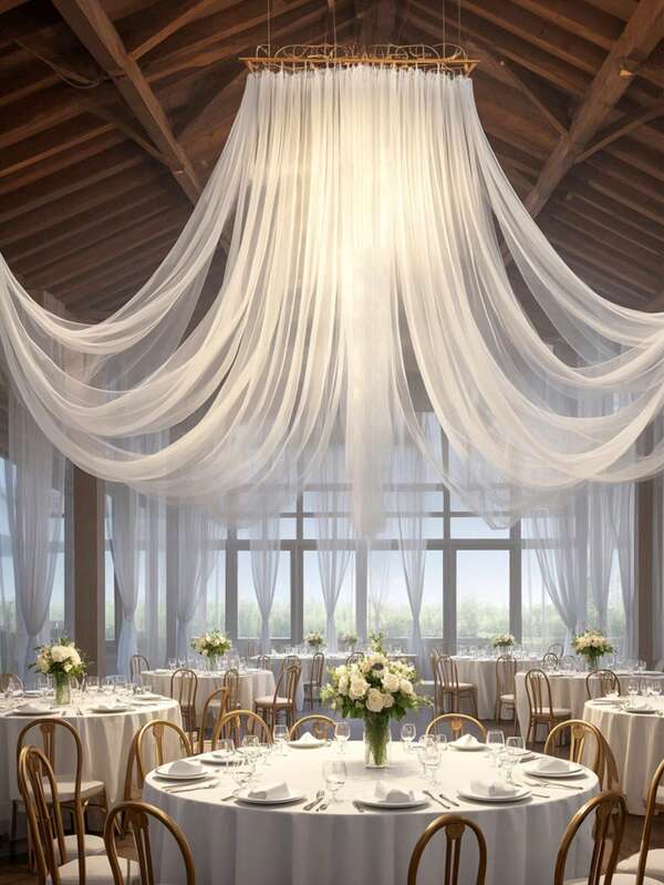 1 peça de cortina de arco de casamento branca para decoração de fundo transparente de casamento, tecido de decoração de fundo de casamento de gaze semitransparente, decoração de teto, adequada para festas de aniversário, casamentos, decoração de casa e decoração de teto para recepções cerimoniais