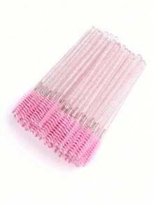 Set de 100pzs /50pzs /10pzs Brochas desechables para pestañas y cejas, cerdas de nailon, varilla de plástico ABS, compatibles con piel normal - Set de cepillos rosas y negros