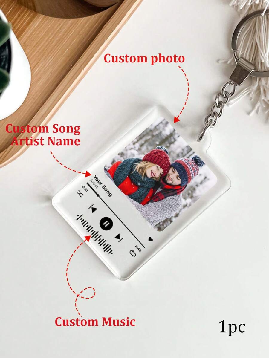 1/2 件定制钥匙扣，女士个性化钥匙扣，定制照片/姓名/音乐代码亚克力钥匙扣