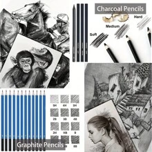 33-Piece Pro Drawing Kit - Premium Sketching Pencils Set With Charcoal Pencils, Charcoal Stick, Sharpener, And Portable Zippered Travel Case For Artists, Designers, And Students