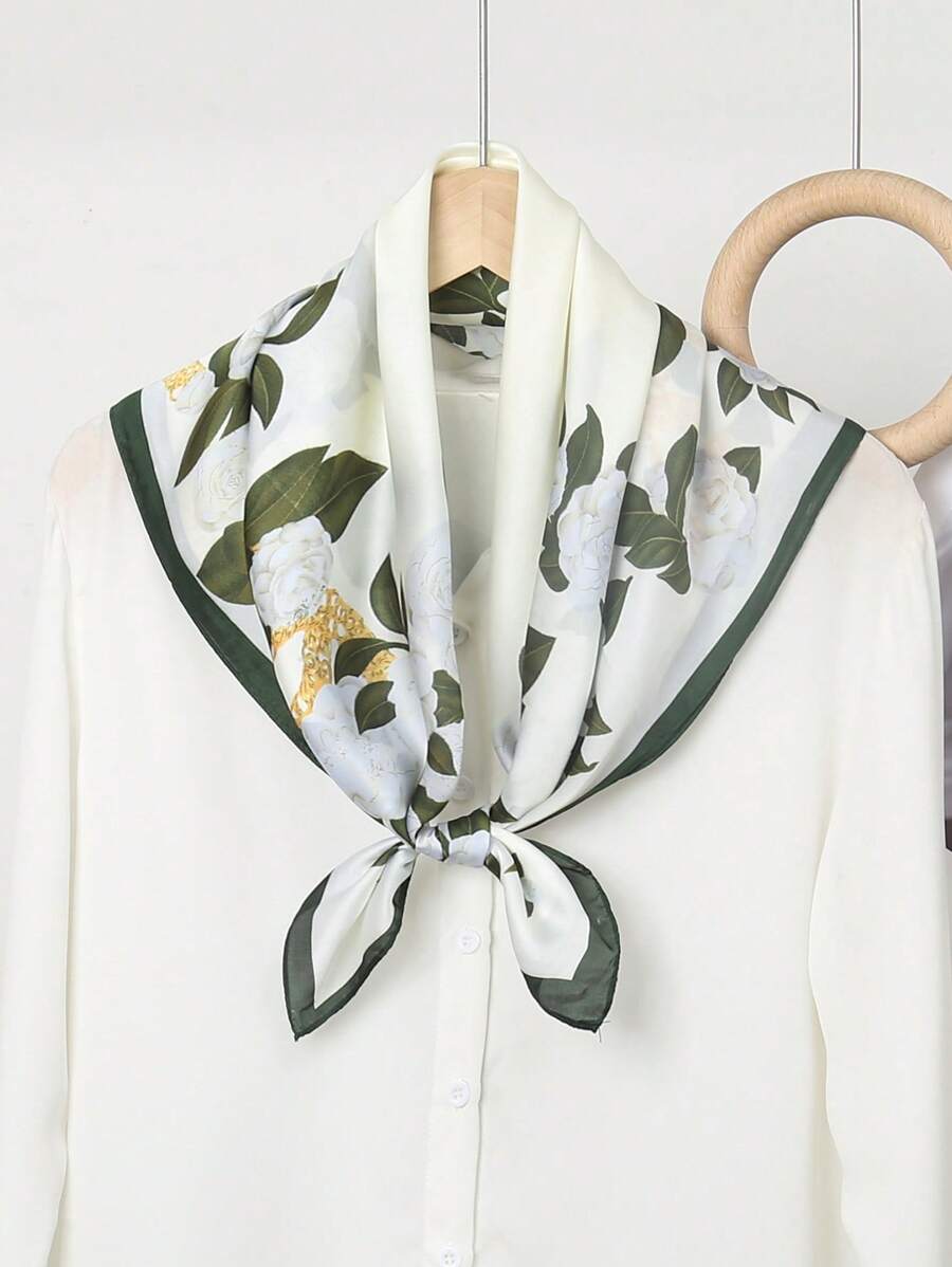 1 Pc Simple Printed 70cm Square Scarf Bandana, New Spring Fashion Neckerchief, Versatile Head Wrap, Neck Tie, Hair Accessory For Women