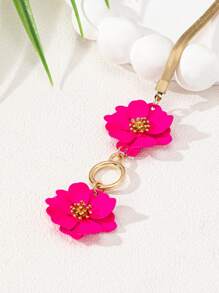 1pc Women Elegant Minimalist Anklet Gold Snake Chain With Pink Flower Pendant, Fashion Accessory For Beach Vacation - Hot Pink - View 3