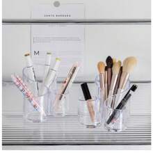 办公桌笔筒，亚克力透明 S 形化妆刷收纳盒和桌面化妆品收纳盒 - 透明 - 查看 6