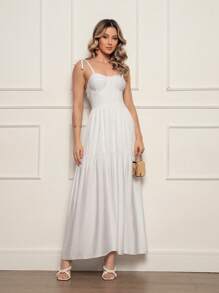 Long Dress With Straps And Loose Cups - White - View 4