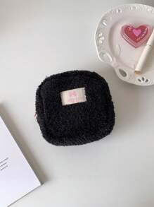 1 Plush Square Lightweight Flat Wallet, Sanitary Napkin Storage Makeup Bag, Cosmetics Storage Bag, Cosmetics Storage Bag Mini Bag Travel Accessories Makeup Brush Bag Cosmetics Container Makeup Bag Travel Essentials Women's Accessories Travel Supplies,For Holiday Beach, Bathroom Collection, Bedroom Collection, Large Capacity