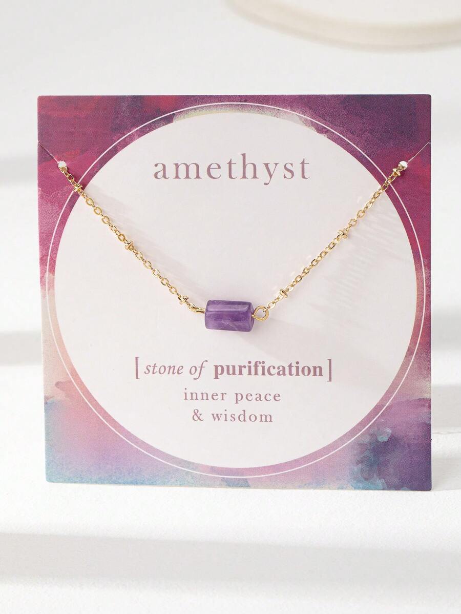 1 pieza Collar de Amatista Natural (Diferentes tonos de púrpura) - Morado - Ver 1
