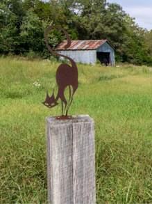 HELLOYOUNG 1 pièce Ornements de clôture en fer forgé pour chat, série rouillée Statue de chat pour jardin extérieur, convient pour piquets de pelouse, décorations de fête de jardin, cadeaux