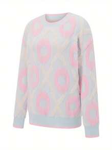 Women's Valentine's Day Knit Sweater Long Sleeve Round Neck Letter Heart Jacquard Knitwear - Light Blue - View 2