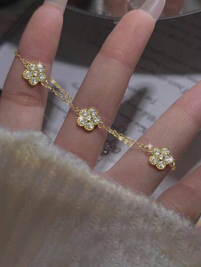 1pc 925 Sterling Silver 5-Leaf Clover Lucky Bracelet, Women's Daily Wear Festival Gift, Original Design, Charming Retro Party Fine Jewelry