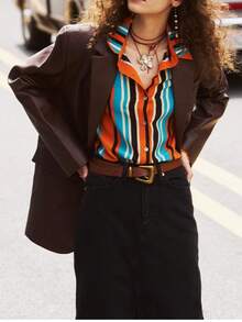 2025 Spring/Summer New Loose Long Sleeve Top, Chic Versatile Printed Blouse - Orange - View 4