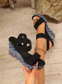 Women's Platform Wedge Sandals, Thick Sole Espadrille Wedge Sandals, Fashion High Heel Sandals, Slip-On Wedge Sandals