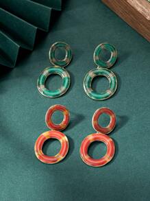 Spring/Summer Vacation Style Colorful Enamel Round Hoop Earrings, Vintage Design, Everyday Wear For Women