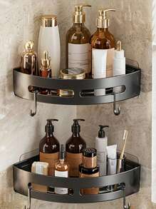 2/3pcs Corner Shower Caddy, PP Material Bathroom Storage Rack, Indoor Shower Shelf, Shampoo Wall Mount Rack, Kitchen Bathroom Storage Box, Triangular Corner Shelf Space Saving - Shampoo, Body Wash And Cosmetics Storage Wall Mounted Rack - Easy Installation, Anti-Slip Design, Bathroom Accessories, Bathroom Supplies, Birthday Decor, New Year Gift, Valentine's Day Gift - Black - View 14