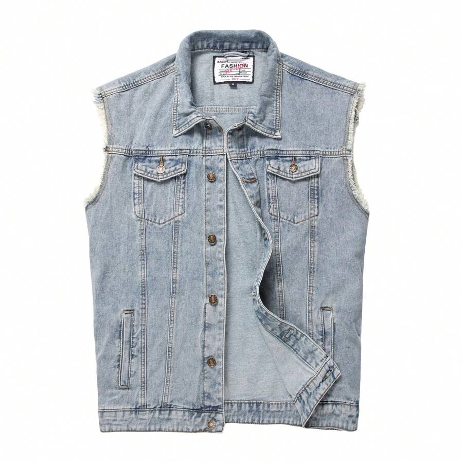 Men's Denim Vest,Sleeveless Jean Jacket Ripped Stretchy Distressed Battle Vest For Men Sleeve Less Outerwear - Blue - View 1