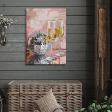 1pc Canvas Print Art Disco Ball And Champagne Art Picture Print Craft Canvas Decor Framed Ready To Hang.