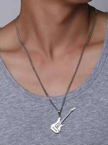 1 pièce Collier de guitare personnalisé, pendentif en acier de titane, chaîne de pull unisexe hip hop rock personnalisée, bijou en acier inoxydable - Multicolore - Voir 3