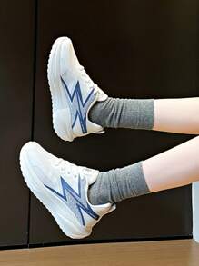 新款女士休闲运动鞋，轻便透气公路跑鞋，运动鞋，学生鞋，网布和皮革，防滑，减震，健身健身鞋 - 藍色 - 查看 7