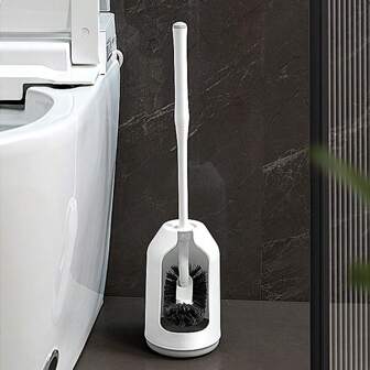 1pc Toilet Brush Holder Set: Bathroom Deep Cleaning Toilet Scrubber With Curved Bristles, Curved Design With Holder, For Cleaning Hard-To-Reach Areas - Hidden RV Bathroom Decor Accessory Fall Decor