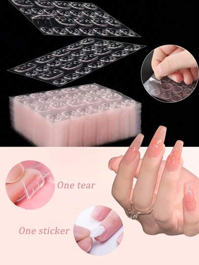 600Pcs/25 Sheets Waterproof Pink Breathable Nail Art Hot Strong Sticky Jelly Glue False Nail Stickers