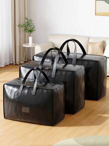 1PC Thick And Heavy-Duty Woven Material Moving Bag Storage Bag, Black Waterproof And Stain Resistant Thick Woven Bag, Clothing Storage, Wardrobe Luggage Storage Bag, Wardrobe Storage, Bedroom Storage Bag, Moving Luggage Set, Can Be Used For School Accommodation, Moving And Packing Luggage