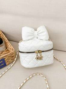 1pc Pu Zipper Closure Fashionable Bow Rhinestone Embroidery Shoulder Crossbody Bucket Bag, Korean Style Versatile Chain Shoulder Crossbody Bag, Casual And Comfortable Shoulder Strap, Smooth And Long Style, Versatile And Not Picky, Suitable For Girls' Daily Shopping And Travel Use - Sweet Bucket Bag - View 13