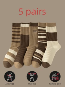Set van vijf paar sokken, lente- en herfstsokkenserie voor dames, modieuze gestreepte sokken, Maillard-set damessokken, zachte enkelsokken, Vitality Crew sportsokken, stoffen enkelsokken, schattige meisjessokken, charmante dunne sokken, comfortabele slouchy sokken en elegante sokken met ronde hals