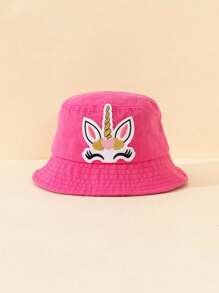 1 pieza Sombrero de sol con estampado de dibujos animados para niñas/niños mayores, sombrero tipo cubo de unicolor simple y ligero con circunferencia ajustable y cordón para el viento, adecuado para primavera y verano - 1PC - Ver 12