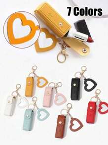 Mini Lippenstift Etui mit Spiegel, Lippenstift Tasche, tragbare PU-Leder Schlüsselanhänger Lippenstift Tasche, Lippenstift Aufbewahrungstasche, Lippenstift Aufbewahrungstasche, Taschenbehang Taschenanhänger Taschenkette Taschenzubehör Schlüsselanhänger Anhänger Dekoration - Kosmetiktasche Kosmetika, einfarbige PU-Leder Lippenstift Halter Tasche, tolles Geschenk für Frauen, Mädchen und Freundinnen.