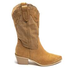 Bottes mi-mollet style western en suédine ajourée - 駝色 - 查看 2