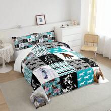 Erosebridal - Juego de edredón estilo western de 2 o 3 piezas, diseño de vaquera, vaquero, desierto, estilo americano, con bocetos dibujados a mano, decoración rústica para dormitorio, juego de edredón para adolescentes, jóvenes y adultos, regalo de cumpleaños - Celeste - Ver 2