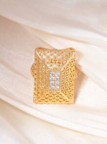 1 Pieza Anillo rectangular con zirconia chapado en oro de 18K estilo vintage, joyería de moda para mujer y hombre para uso diario y ocasiones de regalo.