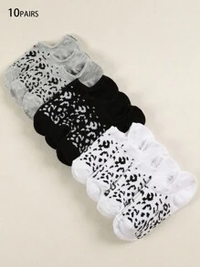 6/10/20 Pairs Assorted Multi Color Leopard Pattern Shallow Mouth Non-Slip Stay Up Fashion Women Boat Socks, All-Season
