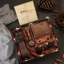 7pcs Fashion Business Casual Men's Watch Set With Belt, Sunglasses, Wallet, Great Gift For Father's Day, Thanksgiving, Teacher's Day - Multicolor - View 2