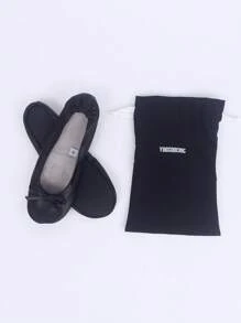 Women's Fashion Casual Soft Comfortable Versatile Indoor Soft-Sole Lightweight Foldable Shoes With Drawstring Pouch For Storage And Travel, Suitable For Dancing - Black - View 5