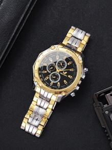 1pc Men's Fashion Quartz Watch With Steel Strap, Classic Numerical Scale Dial, Style (No Watch Box Included) - Multicolor - View 5