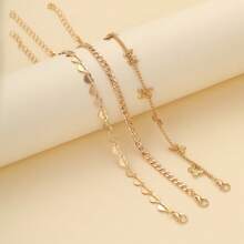 3pcs Fashion Metal Beach Style Personalized Ins Simple Butterfly Heart 3-Piece Anklet Set For Women