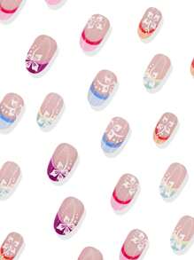 24PCS Short Round Nail, Creative Yellow Flower Fake Nails Nail, Press On The Nail.